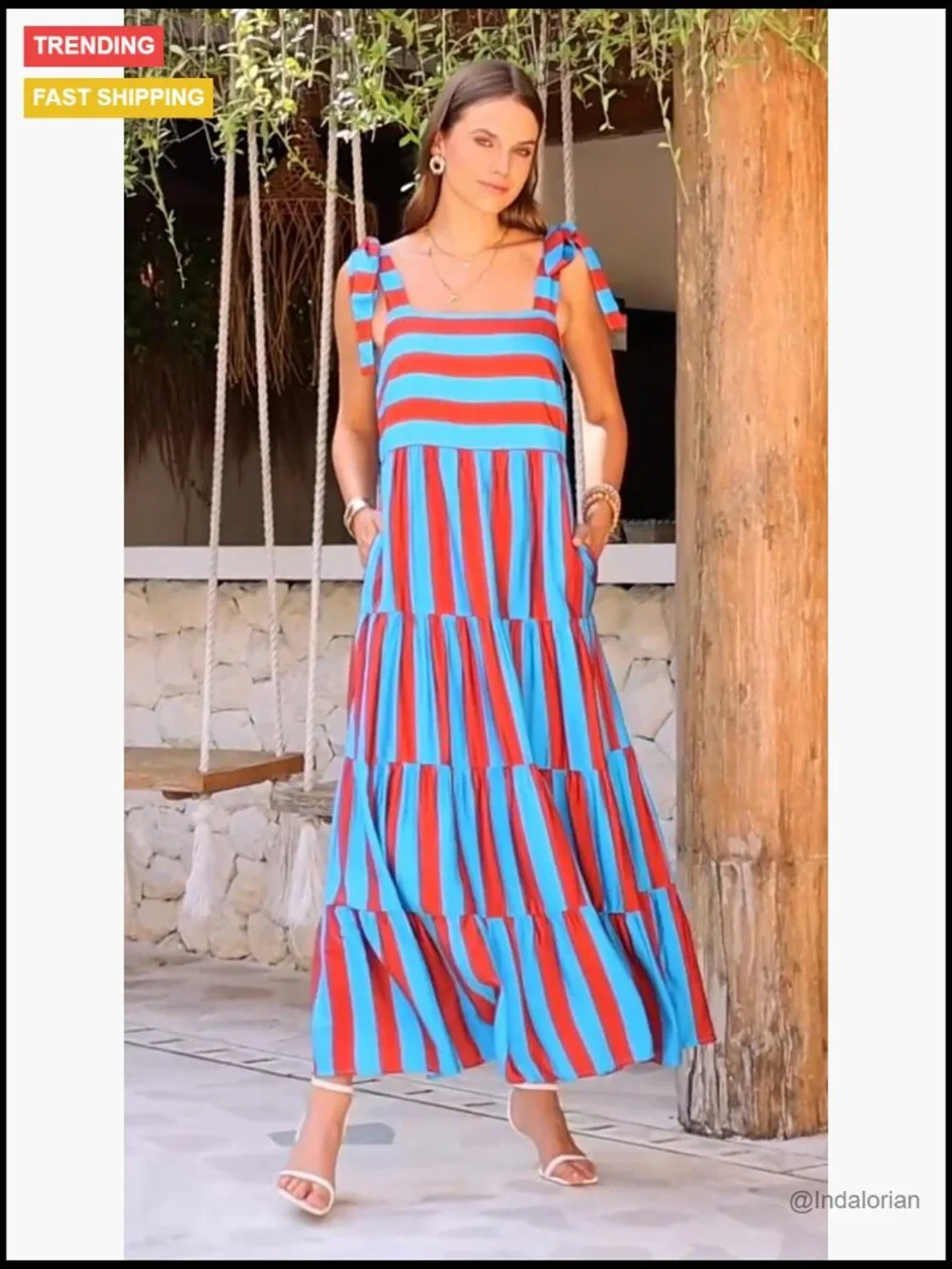 Sleeveless Floral Maxi Dress Spaghetti Strap Tiered Flowy Beach - Picture 7 of 7